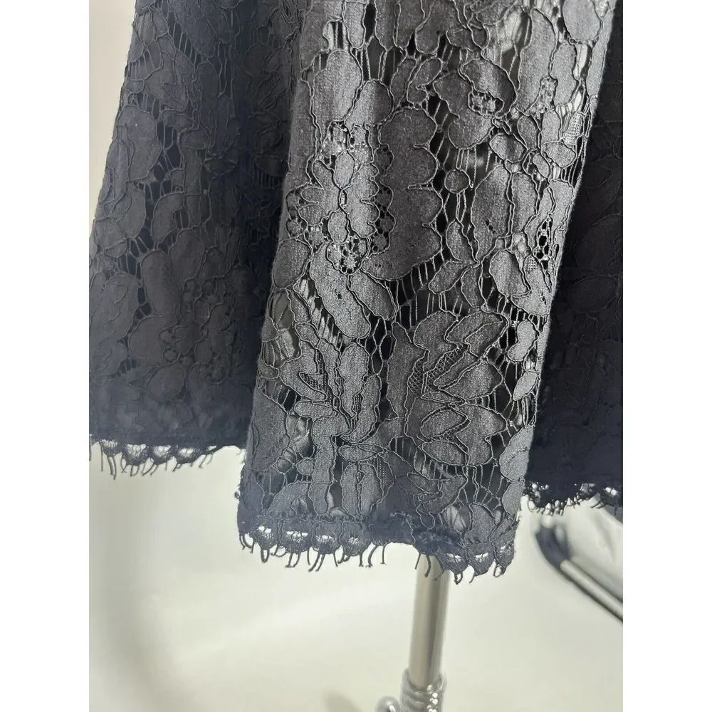 Eliza J Womens Size 4 Black Lace‎ Dress Sheer 3/4 Sleeve A-Line Fit Flare Lined